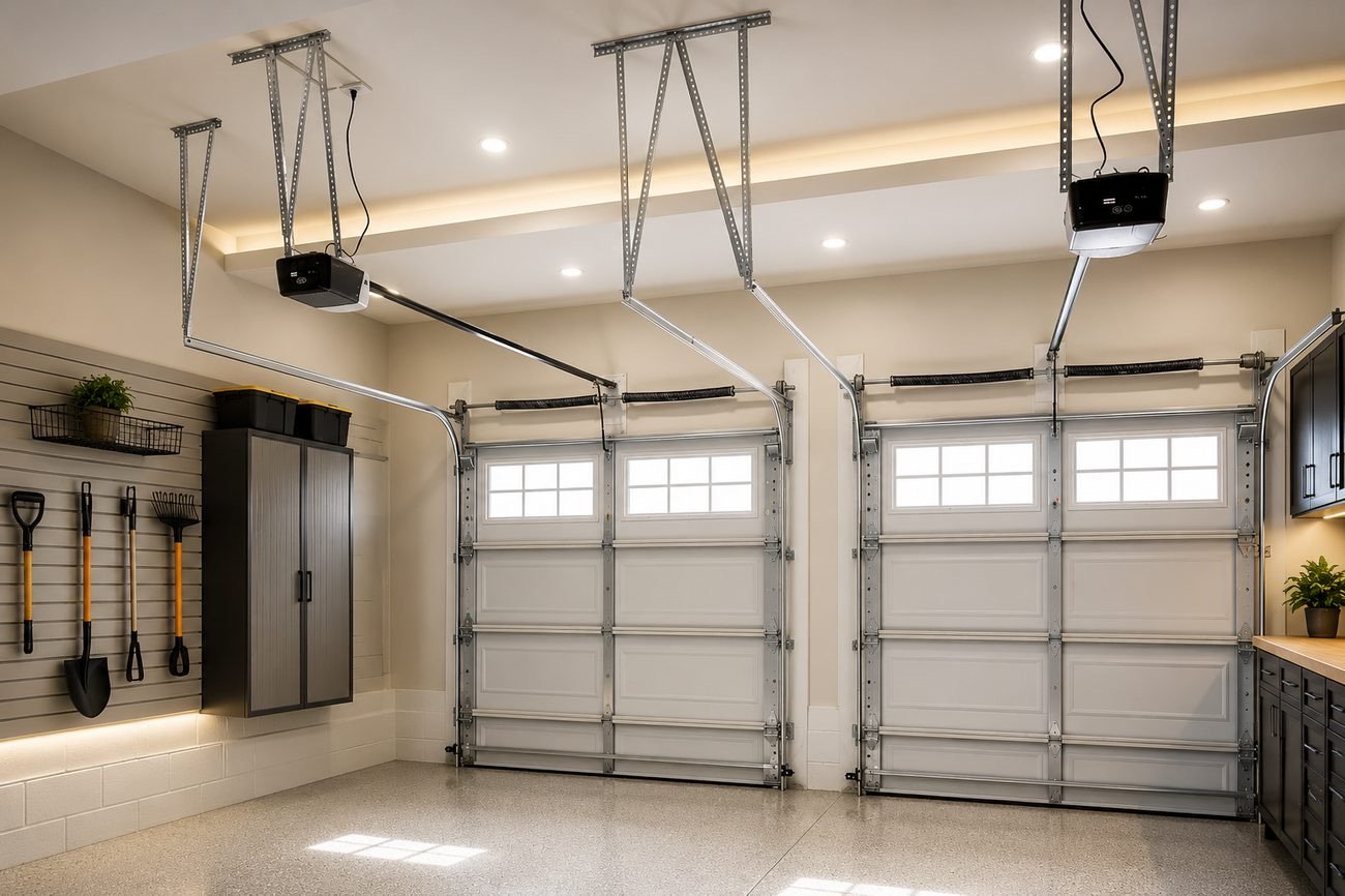 Technicians installing a new garage door in Garfield Heights, Ohio